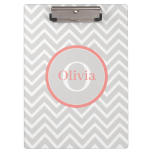 Coral Zickzack Monogram Klemmbrett