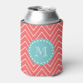 Coral Zickzack Pattern | Minze grüne Monogramm Dosenkühler