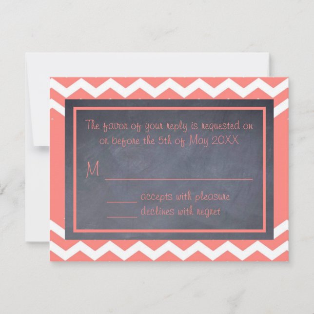 Coral Zickzack RSVP Card Karte (Vorderseite)