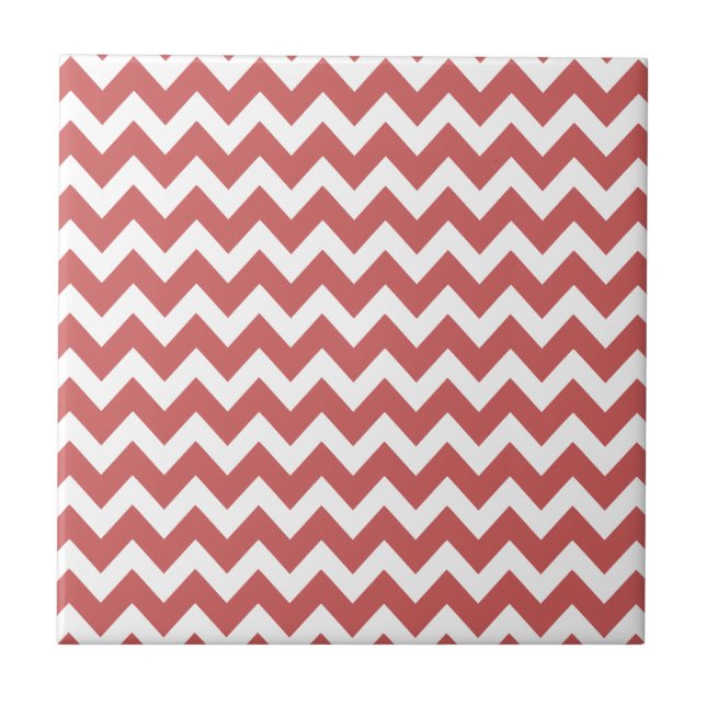 Coral Zigzag Zickzack Streifen Fliese (Vorderseite)