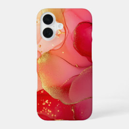 Coraline Éclat Luxury Coral Red Watercolor Gold iPhone 16 Hülle