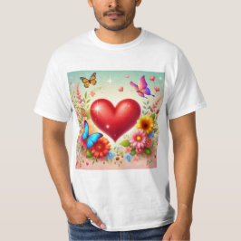 Corazón de Amor: Flores y Mariposas T-Shirt