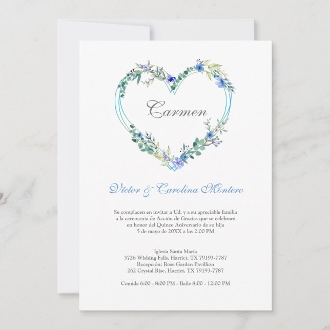 Corazón Floral en Azules para Quinceañera (Vorderseite)