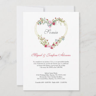 Corazón Floral en Rosa y Rojo para Quinceañera