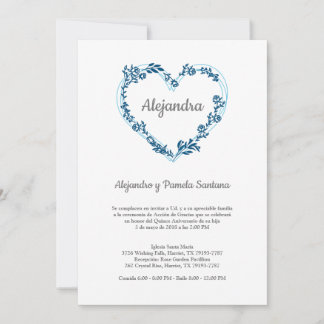 Corazón Floral en Tonos Azules para Quinceañera