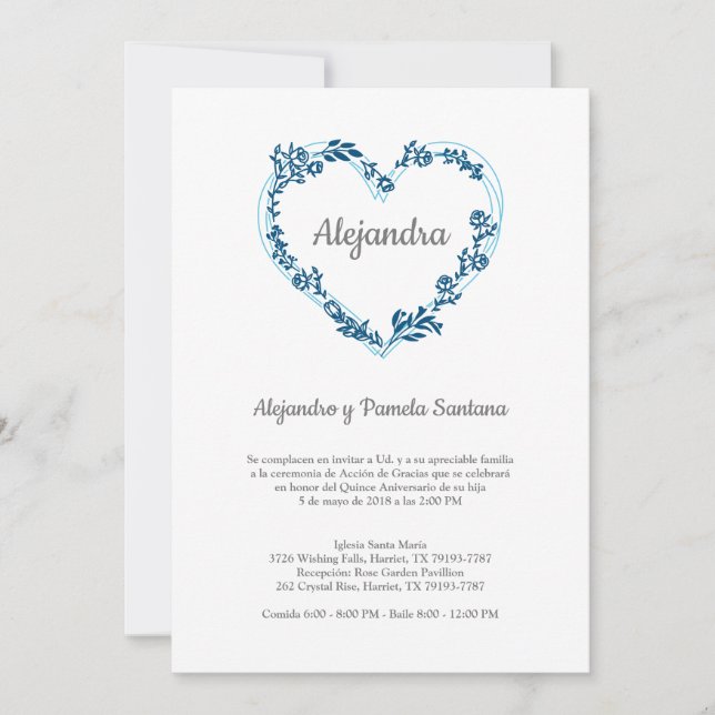 Corazón Floral en Tonos Azules  para Quinceañera (Vorderseite)