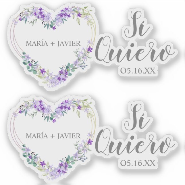 Corazón Flores Sí Quiero Español para Boda Aufkleber (Vorderseite)