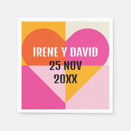 Corazón Geométrico Cuadrícula Naranja y Rosa Serviette