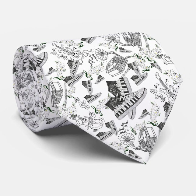Corbata con instrumento musical y flores krawatte (Gerollt)