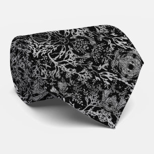 Corbata elegante negro con coral y hojas gris krawatte