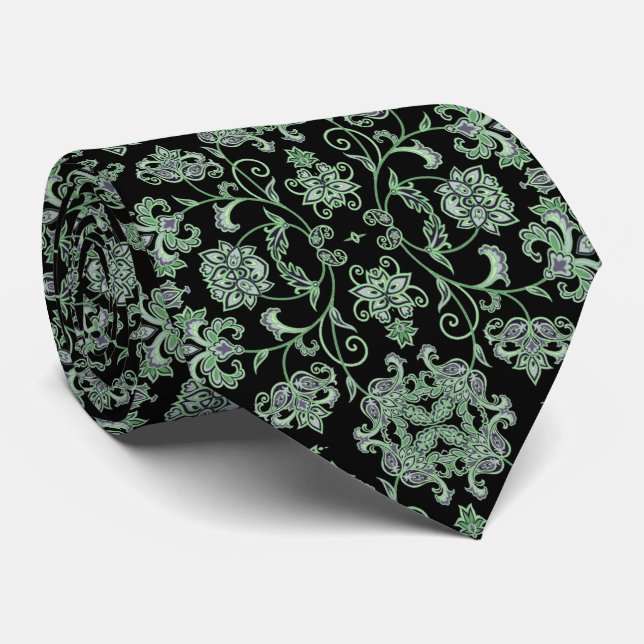 Corbata negra con decoración verde krawatte (Gerollt)