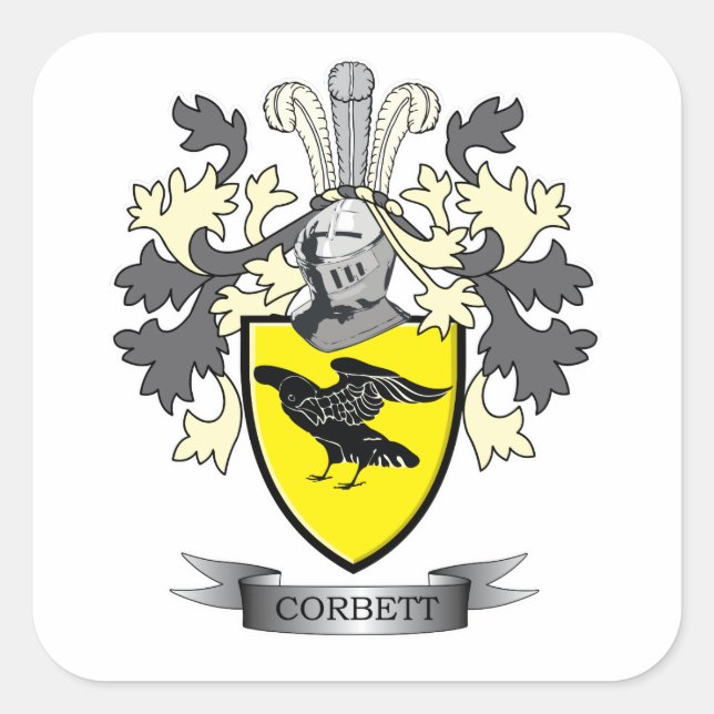 Corbett Familienwappen Coat of Arms Quadratischer Aufkleber (Vorderseite)