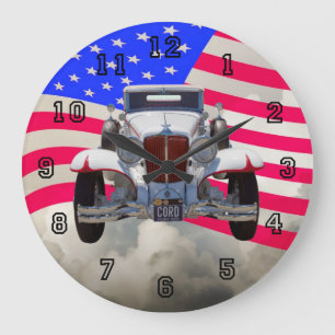 Cord 6-29 Cabriolet 1929 und amerikanische Flagge Große Wanduhr