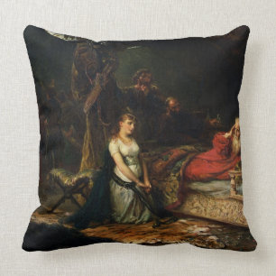 Cordelia und König Lear (Öl auf Leinwand) Kissen