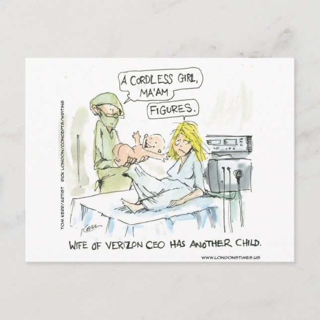 Cordless Baby Funny Cards T-Shirts Tasse und Gesch Postkarte (Vorderseite)