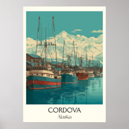 Cordova Alaska Harbor Town Vintage Travel Poster