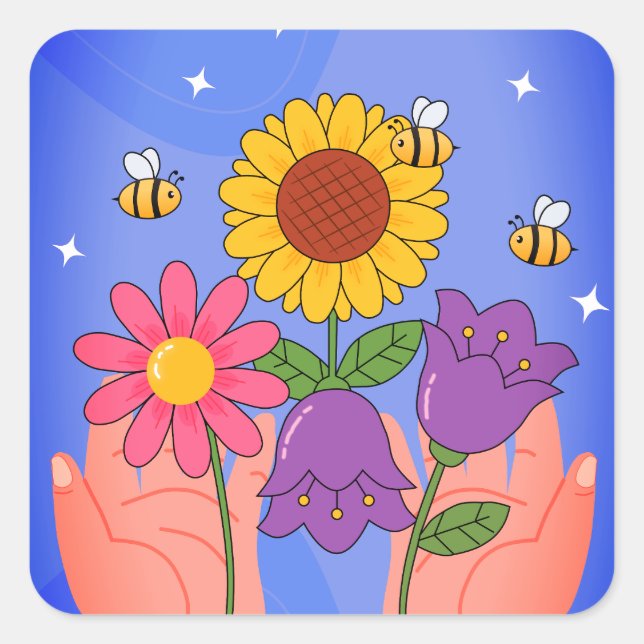 Core Flowers – Soft Aesthetic Bloom Concept Quadratischer Aufkleber (Vorderseite)