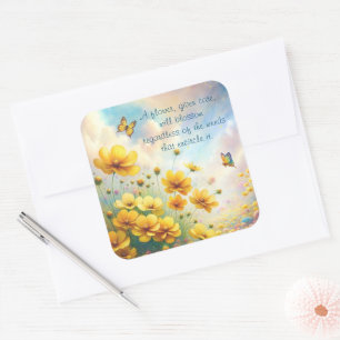 Coreopsis & Quote Quadratischer Aufkleber