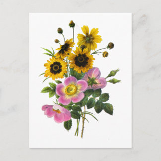 Coreopsis und Rose Hips Redoute Bouquet Postkarte