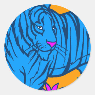 COREY TIGER 1980er RETRO JUNGLE TIGER BLAU Runder Aufkleber