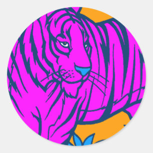 COREY TIGER 1980er RETRO ROSA TIGER Dschungel Runder Aufkleber
