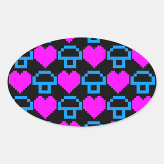 Corey Tiger 80er 8-Bit Mushroom Hearts Ovaler Aufkleber