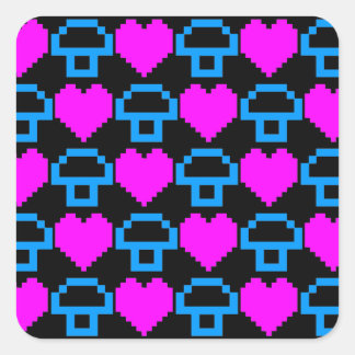 Corey Tiger 80er 8-Bit Mushroom Hearts Quadratischer Aufkleber
