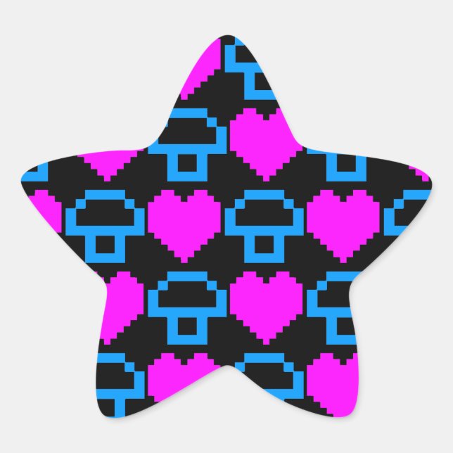 Corey Tiger 80er 8-Bit Mushroom Hearts Stern-Aufkleber (Vorderseite)