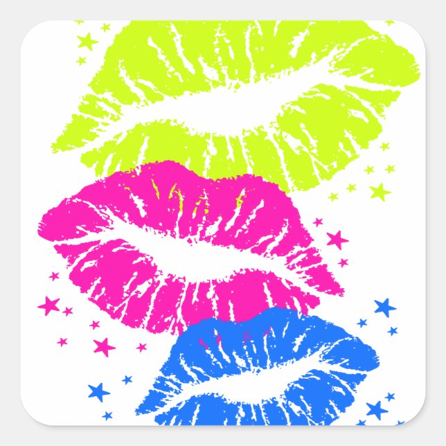 Corey Tiger 80er Lips & Stars Quadratischer Aufkleber (Vorderseite)