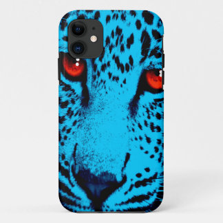 Corey Tiger 80er Neon Leopard Face (Aquamarin blau iPhone 11 Hülle