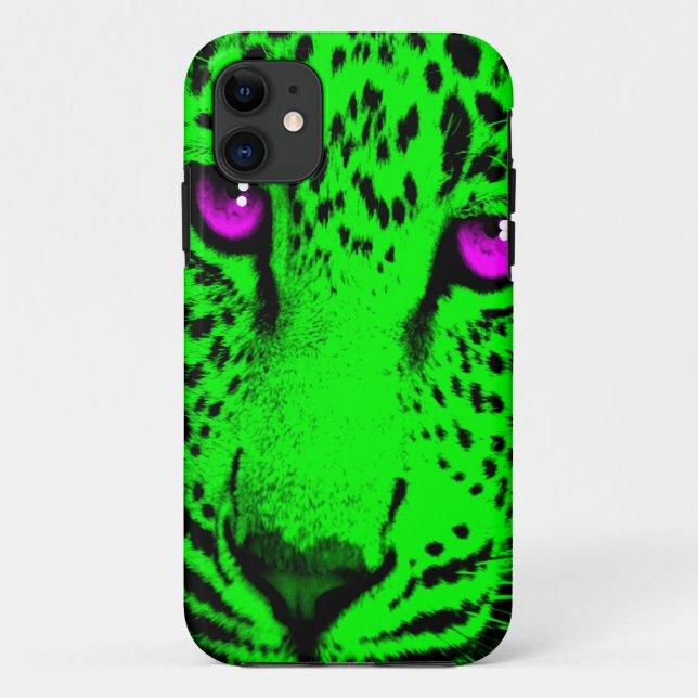 Corey Tiger 80er Neon Leopard Face (grün) Case-Mate iPhone Hülle (Rückseite)