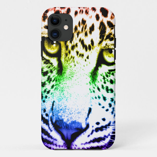Corey Tiger 80er Neon Leopard Face (Regenbogen) Case-Mate iPhone Hülle (Rückseite)