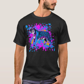 Corey Tiger 80er Retro Blue Tiger Paint Spritzer T-Shirt