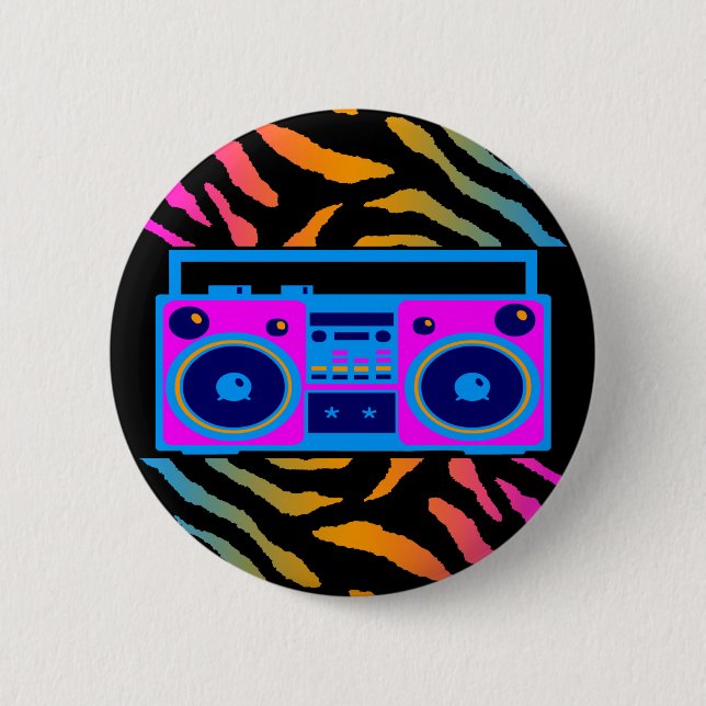COREY TIGER 80er RETRO BOOMBOX TIGER STRIPEN Button (Vorderseite)