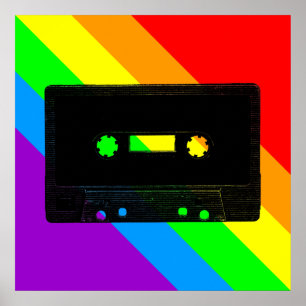 Corey Tiger 80er Retro Cassette Tape Regenbogen Poster