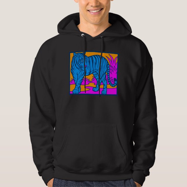 COREY TIGER "80er RETRO JUNGLE TIGER SCAPE BUE Hoodie (Vorderseite)