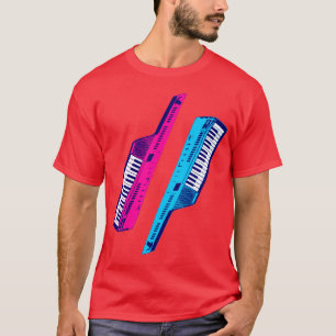 Corey Tiger 80er Retro Keytar Rosa & Blau T-Shirt