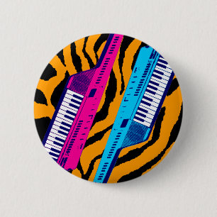 Corey Tiger 80er Retro Keytar Tiger Print Button