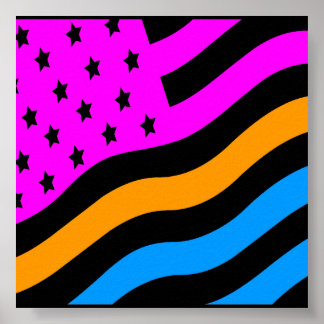 Corey Tiger 80er Retro Neon American Flag USA Poster