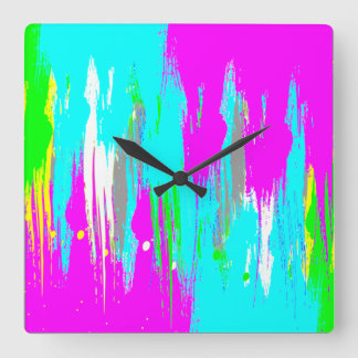 Corey Tiger 80er Retro Neon Spritzer Paint Quadratische Wanduhr