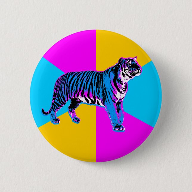 Corey Tiger 80er Retro Tiger & Neon Wedges Button (Vorderseite)