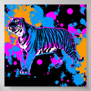Corey Tiger 80er Retro Tiger Paint Spritzer Poster