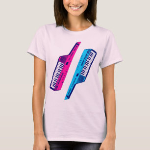 Corey Tiger 80er Retro Vintage Keytar Pink & Blau T-Shirt