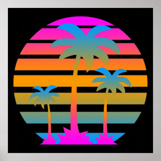 Corey Tiger 80er Retro Vintage Palmen Sonnenunterg Poster
