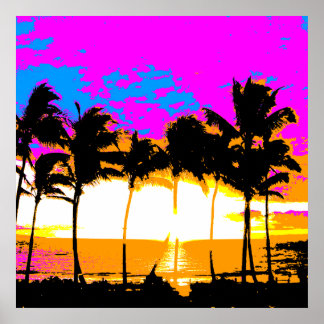 Corey Tiger 80er Retro Vintage Palmen Sonnenunterg Poster