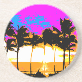 Corey Tiger 80er Retro Vintage Palmen Sonnenunterg Sandstein Untersetzer