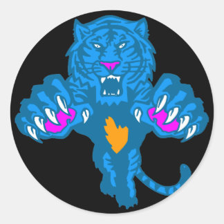 Corey Tiger 80er Vintag Fierce Pouncing Tiger Runder Aufkleber