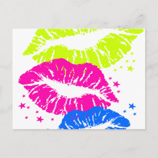 Corey Tiger 80er Vintag Lips & Stars Kisses Postkarte