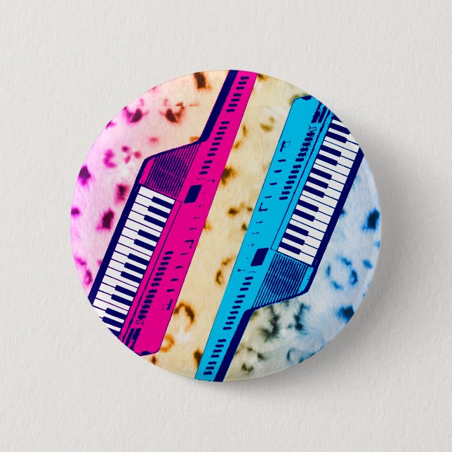 Corey Tiger 80's Retro Keytar Neon Snow Leopard Button (Vorderseite)