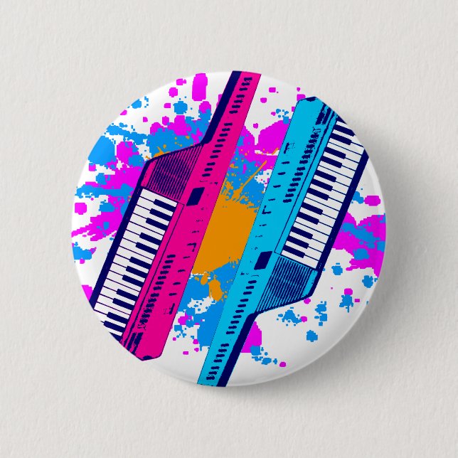 Corey Tiger 80's Retro Keytar Neon Spritzer Button (Vorderseite)